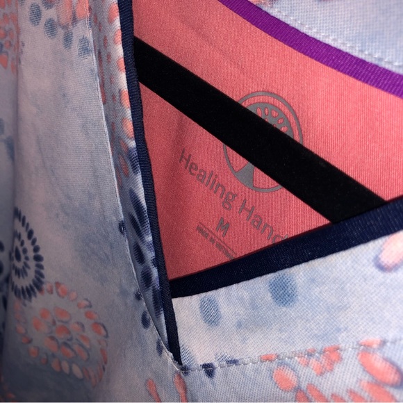 Healing Hands Purple Label Grosgrain Ribbon V-neck blue coral Scrub top - Picture 9 of 9